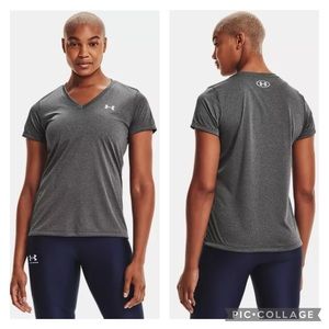 NWT Under Armour Women's Velocity V-Neck Short Sleeve Shirt Grey Size M
